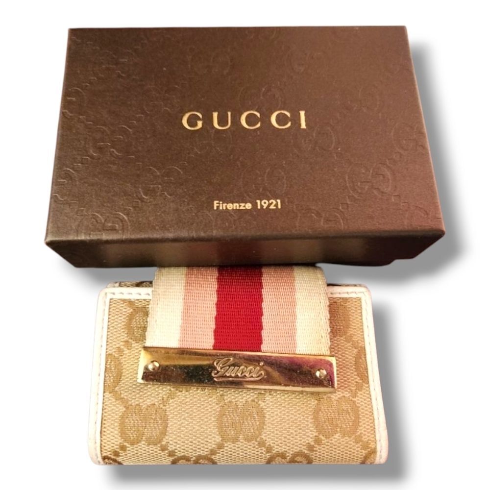 Gucci Signature GG Monogram Sherry Line 6 Key Card Holder Cream